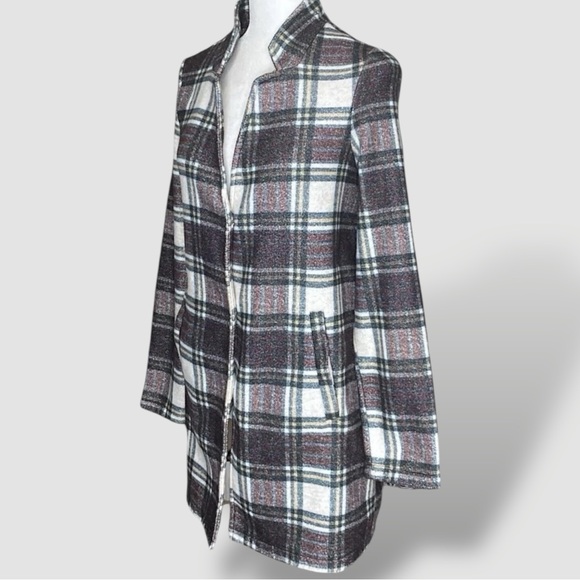 VERO MODA Katrine Brushed Fleece Buffalo Plaid Overcoat Jacket Lightweight Sz L - Picture 1 of 7